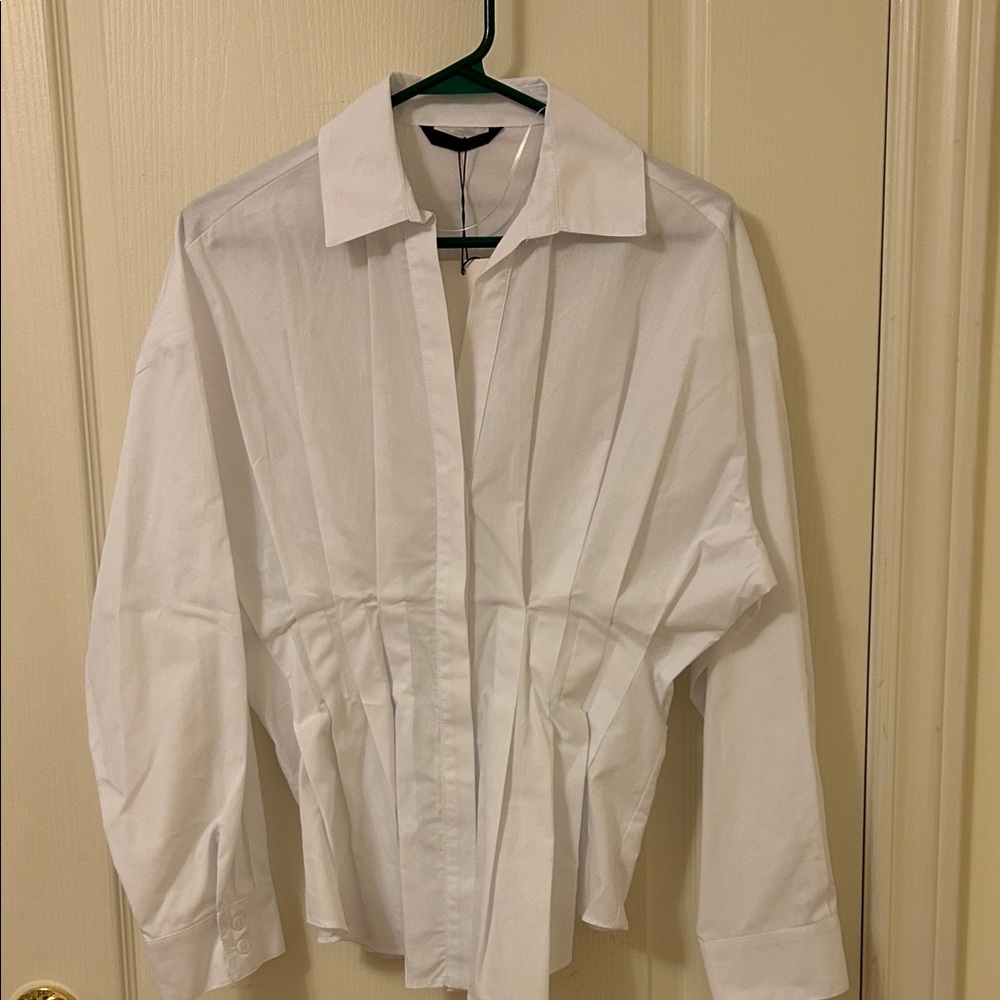 Zara White Pleated Blouse XS NWT